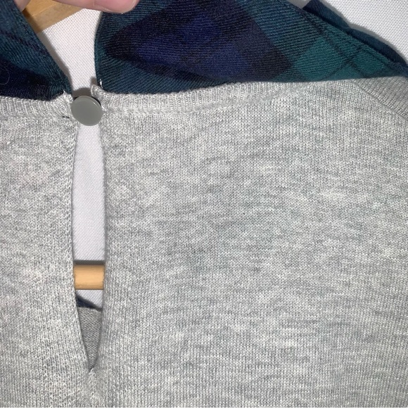 J. Crew Tartan Plaid Woven Collar Gray Academia Sweater Plus Size 2X - Picture 8 of 11